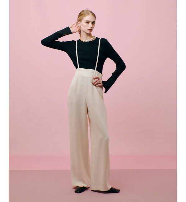 LOULOU WILLOUGHBY「【LOULOU WILLOUGHBY】ダブルクロスハイウエストサスペンダーパンツ」|オールインワン|