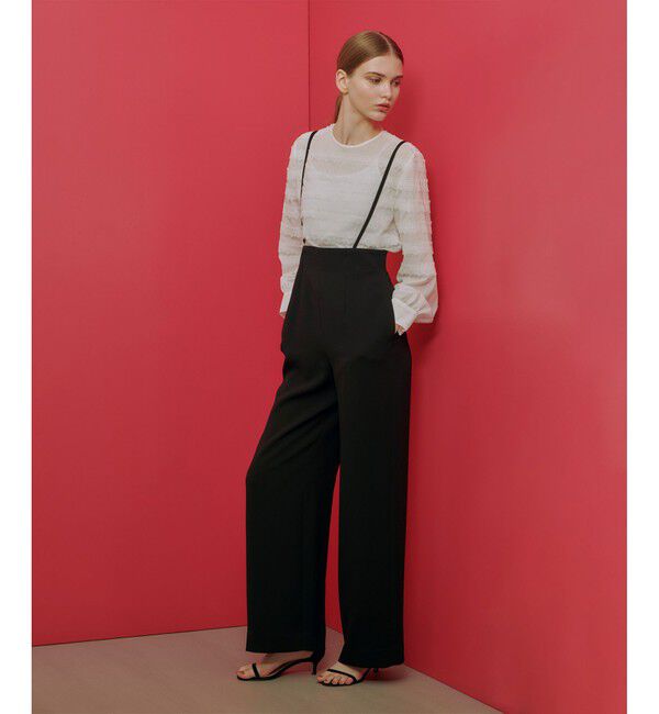 LOULOU WILLOUGHBY「【LOULOU WILLOUGHBY】ダブルクロスハイウエストサスペンダーパンツ」|オールインワン|