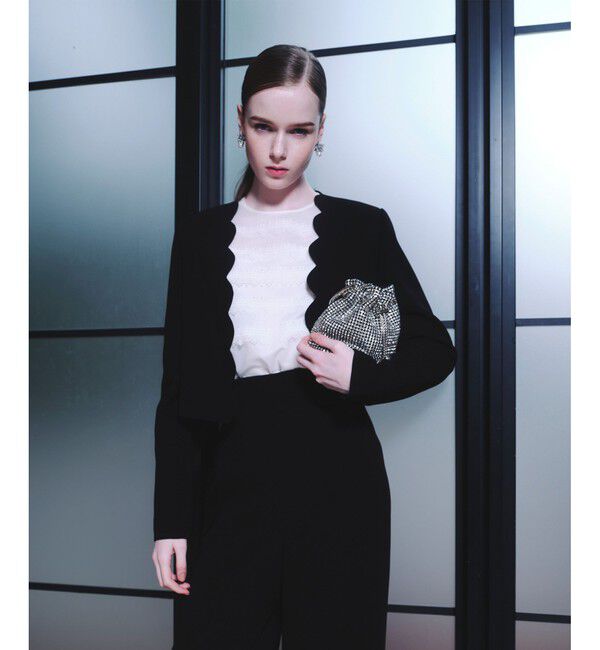 LOULOU WILLOUGHBY「【LOULOU WILLOUGHBY】ダブルクロススカラップジャケット」|ノーカラージャケット|