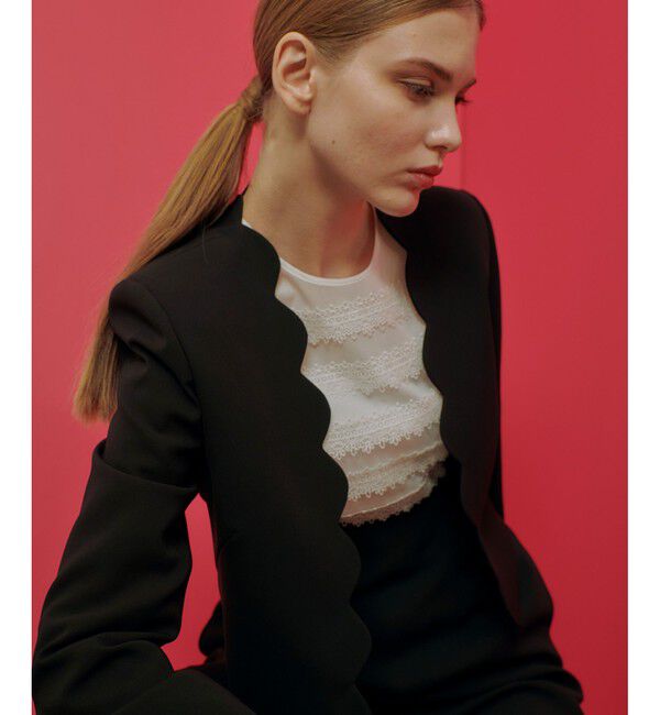 LOULOU WILLOUGHBY「【LOULOU WILLOUGHBY】ダブルクロススカラップジャケット」|ノーカラージャケット|