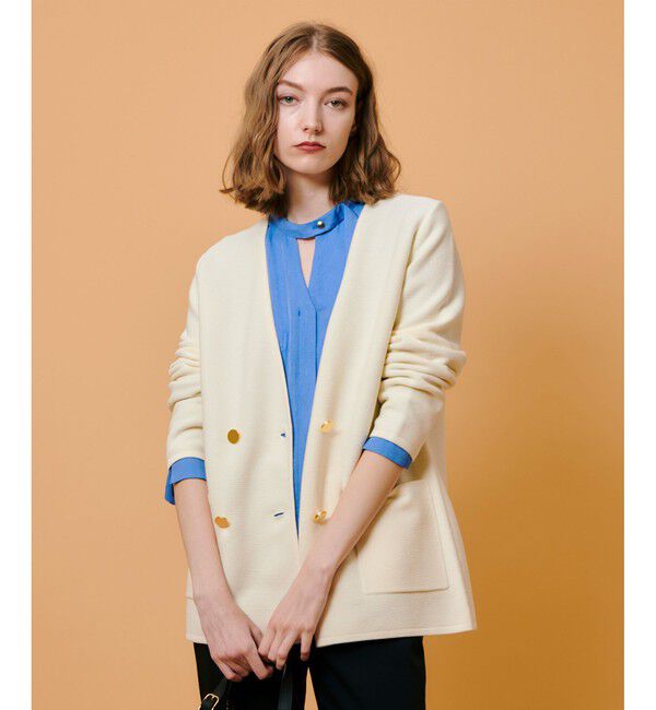 allureville「セミダブルガーターニットジャケット」|ノーカラージャケット|アイボリー