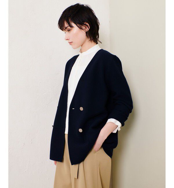 allureville「セミダブルガーターニットジャケット」|ノーカラージャケット|