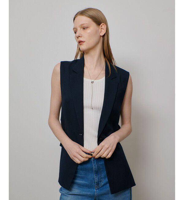 allureville「麻調カルゼサイドオープンジレ」|ベスト・ジレ|ネイビー