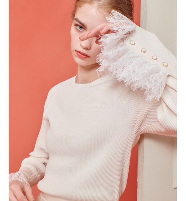 LOULOU WILLOUGHBY「【LOULOU WILLOUGHBY】スリーブヘムレースプルオーバー」|ニット・セーター|