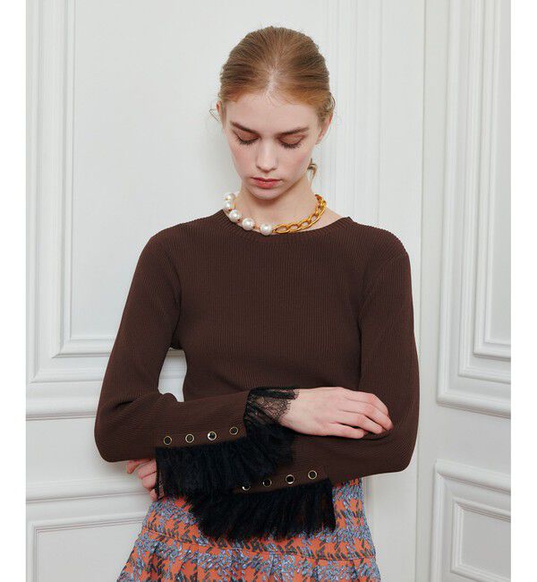 LOULOU WILLOUGHBY「【LOULOU WILLOUGHBY】スリーブヘムレースプルオーバー」|ニット・セーター|