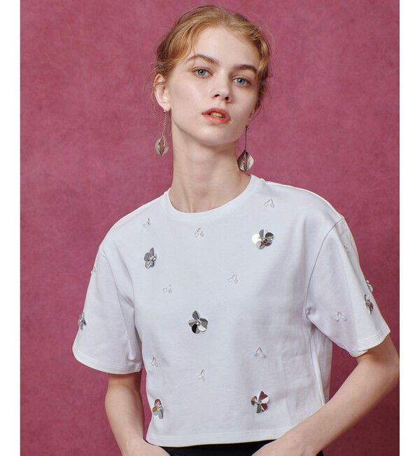 LOULOU WILLOUGHBY「【LOULOU WILLOUGHBY】スパンコールＴシャツ」|Tシャツ・カットソー|オフホワイト