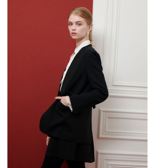 LOULOU WILLOUGHBY「【LOULOU WILLOUGHBY】ダブルクロスノーカラーリボンジャケット」|ノーカラージャケット|