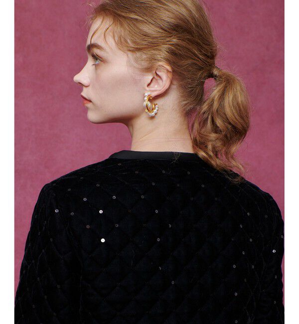 LOULOU WILLOUGHBY「【LOULOU WILLOUGHBY】ベロアキルティングショートジャケット」|ノーカラージャケット|