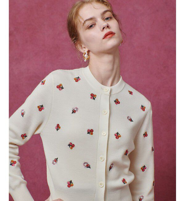 LOULOU WILLOUGHBY「【LOULOU WILLOUGHBY】フラワーシシュウカーディガン」|カーディガン|ホワイト系