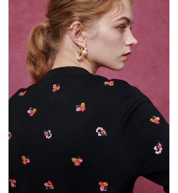 LOULOU WILLOUGHBY「【LOULOU WILLOUGHBY】フラワーシシュウカーディガン」|カーディガン|ブラック系