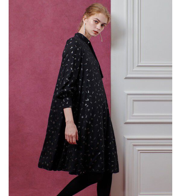 LOULOU WILLOUGHBY「【LOULOU WILLOUGHBY】KEYジャガードフレアワンピース」|ワンピース|ブラック