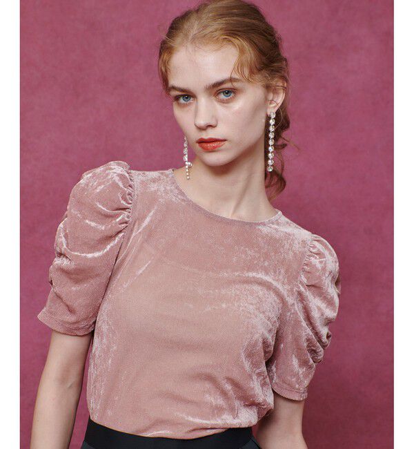 LOULOU WILLOUGHBY「【LOULOU WILLOUGHBY】ベロア半袖プルオーバー」|Tシャツ・カットソー|ピンク