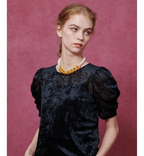 LOULOU WILLOUGHBY「【LOULOU WILLOUGHBY】ベロア半袖プルオーバー」|Tシャツ・カットソー|ブラック