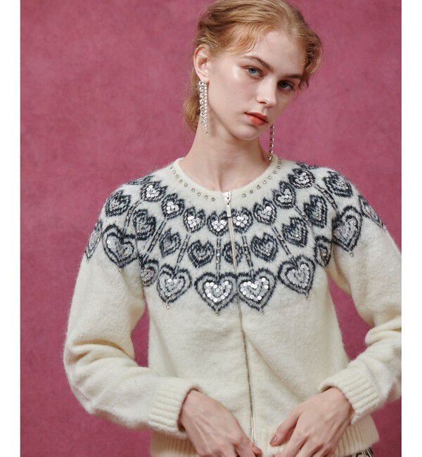 LOULOU WILLOUGHBY「【LOULOU WILLOUGHBY】ハートJQニットブルゾン」|ブルゾン・スタジャン|