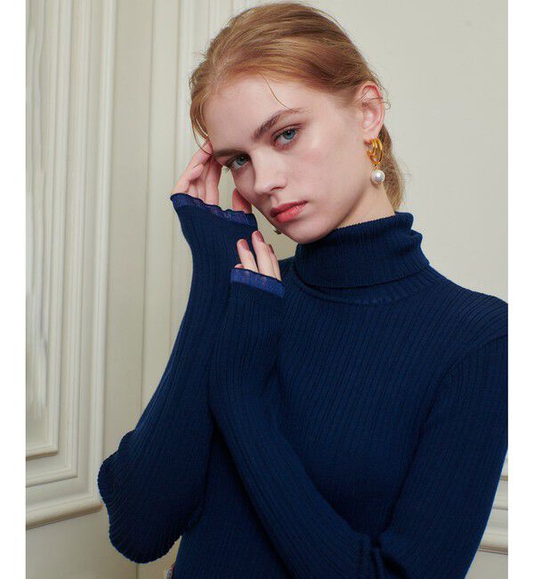LOULOU WILLOUGHBY「【LOULOU WILLOUGHBY】ハーフチューブラータートルプルオーバー」|ニット・セーター|ネイビー