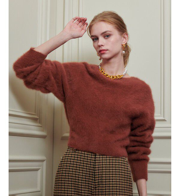 LOULOU WILLOUGHBY「【LOULOU WILLOUGHBY】カシミヤブレンドファー加工Ｖカーディガン」|カーディガン|キャメル