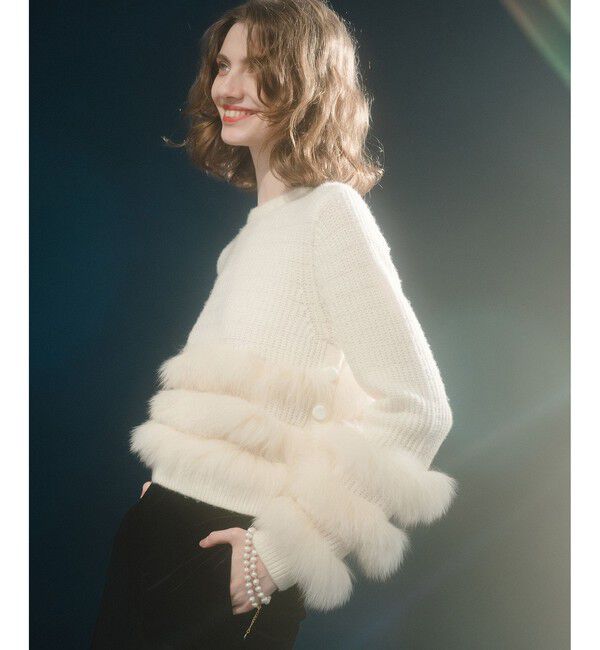 LOULOU WILLOUGHBY「【LOULOU WILLOUGHBY】フォックスファートリミングプルオーバー」|ニット・セーター|オフホワイト