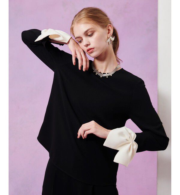 LOULOU WILLOUGHBY「【LOULOU WILLOUGHBY】ダブルクロス袖リボンブラウス」|シャツ・ブラウス|