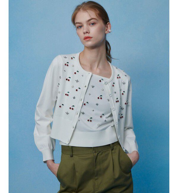 LOULOU WILLOUGHBY「【LOULOU WILLOUGHBY】CHERRYビジューカーディガン」|カーディガン|オフホワイト