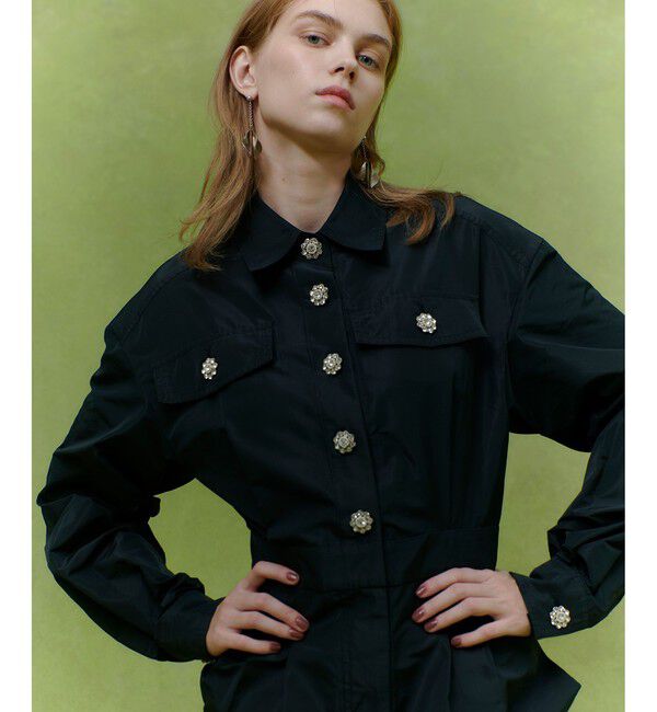 LOULOU WILLOUGHBY「【LOULOU WILLOUGHBY】タフタビジュー釦オールインワン」|オールインワン|