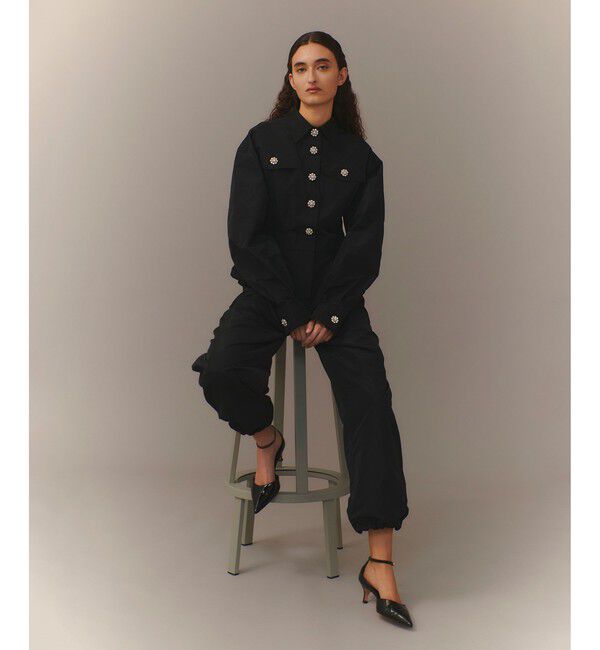 LOULOU WILLOUGHBY「【LOULOU WILLOUGHBY】タフタビジュー釦オールインワン」|オールインワン|