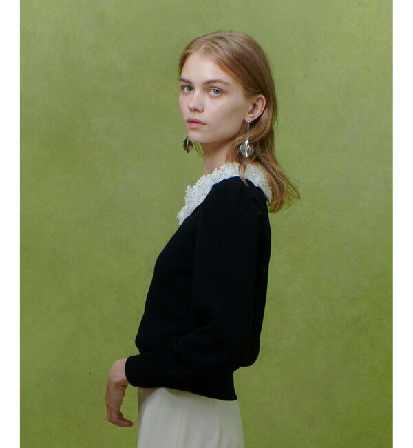 LOULOU WILLOUGHBY「【LOULOU WILLOUGHBY】フラワー衿付プルオーバー」|ニット・セーター|