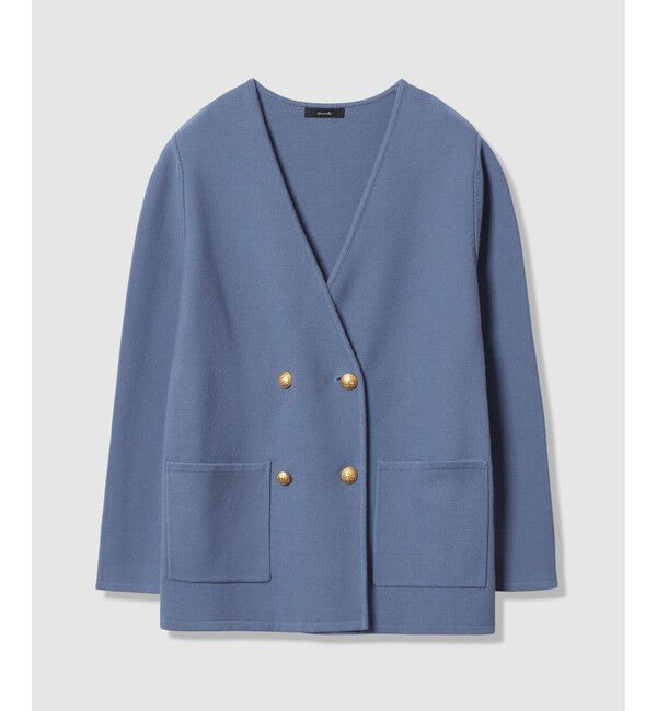 allureville「ガーターノーカラーニットジャケット」|カーディガン|ブルー