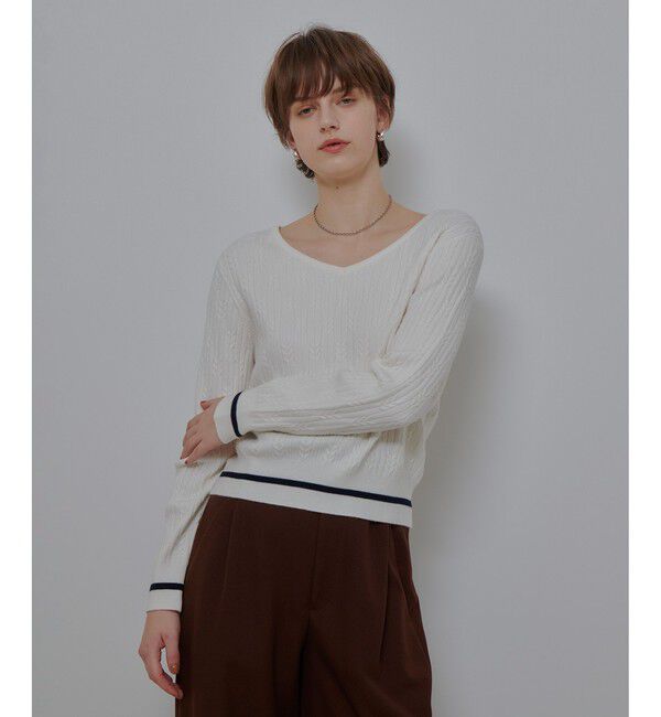 allureville「Ｗミニケーブルプルオーバー」|ニット・セーター|オフホワイト