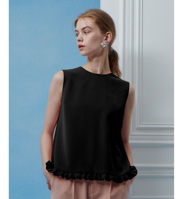 LOULOU WILLOUGHBY「【LOULOU WILLOUGHBY】パールネックレス付きフリルブラウス」|シャツ・ブラウス|ブラック