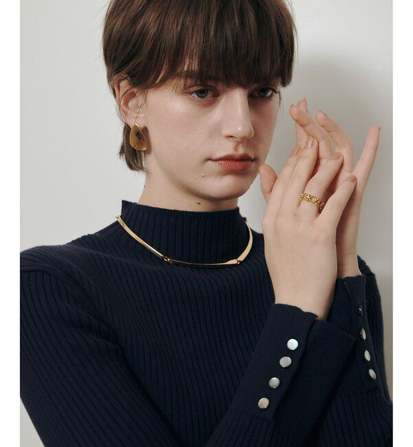 allureville「レースドッキングリブプルオーバー」|ニット・セーター|ネイビー