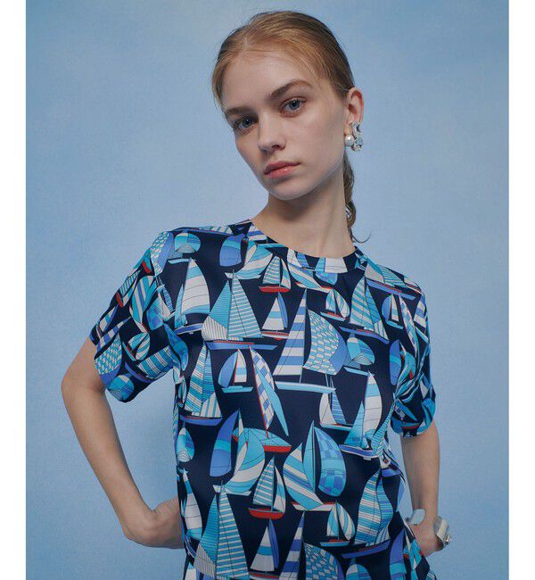 LOULOU WILLOUGHBY「【LOULOU WILLOUGHBY】RATTI マリーナプリント Ｔブラウス」|シャツ・ブラウス|ブルー系