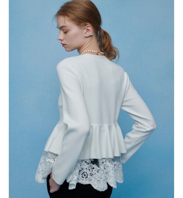 LOULOU WILLOUGHBY「【LOULOU WILLOUGHBY】レースレイヤーペプラムカーディガン」|カーディガン|