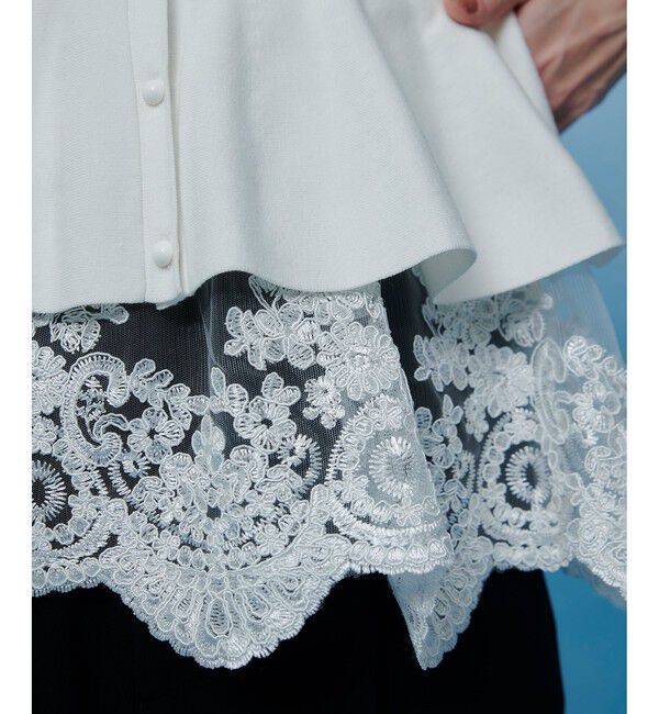 LOULOU WILLOUGHBY「【LOULOU WILLOUGHBY】レースレイヤーペプラムカーディガン」|カーディガン|