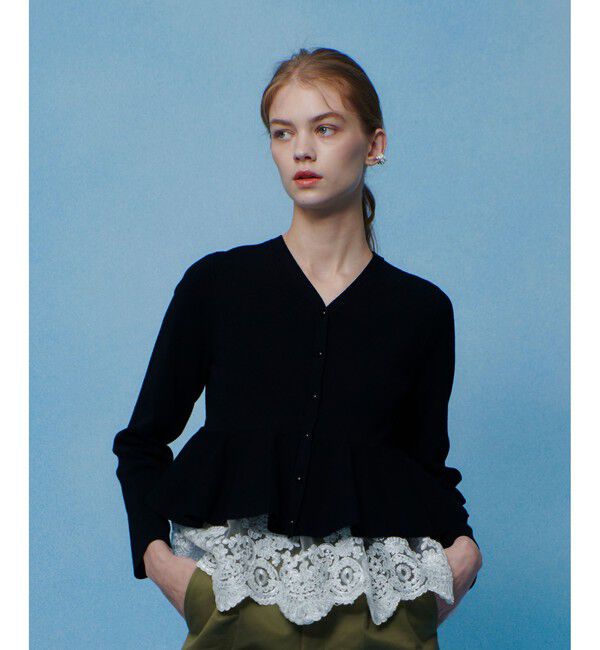 LOULOU WILLOUGHBY「【LOULOU WILLOUGHBY】レースレイヤーペプラムカーディガン」|カーディガン|ブラック