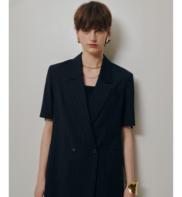 allureville「TWストライプハーフスリーブジャケット」|テーラードジャケット|