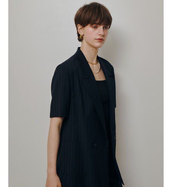 allureville「TWストライプハーフスリーブジャケット」|テーラードジャケット|