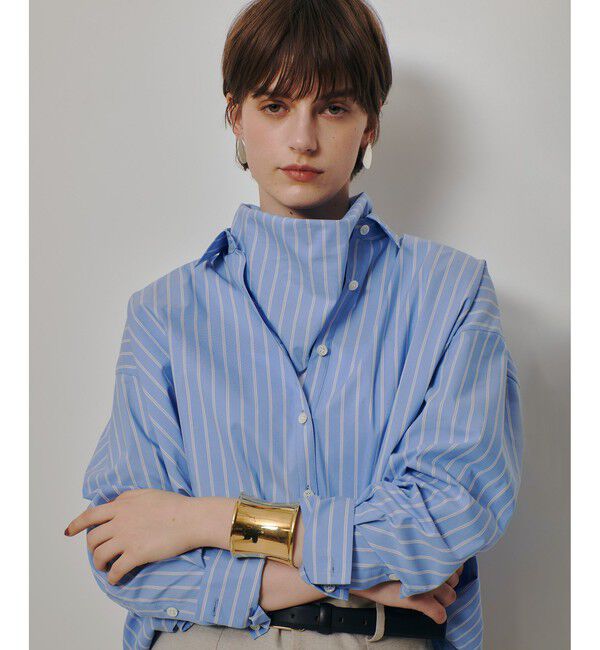 allureville「ストライプスカーフ付バルーンシャツ」|シャツ・ブラウス|ブルー