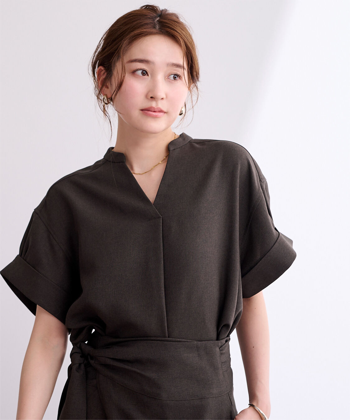 ur's「リネンライクワイドスリーブスキッパーシャツ」|シャツ・ブラウス|ダークブラウン