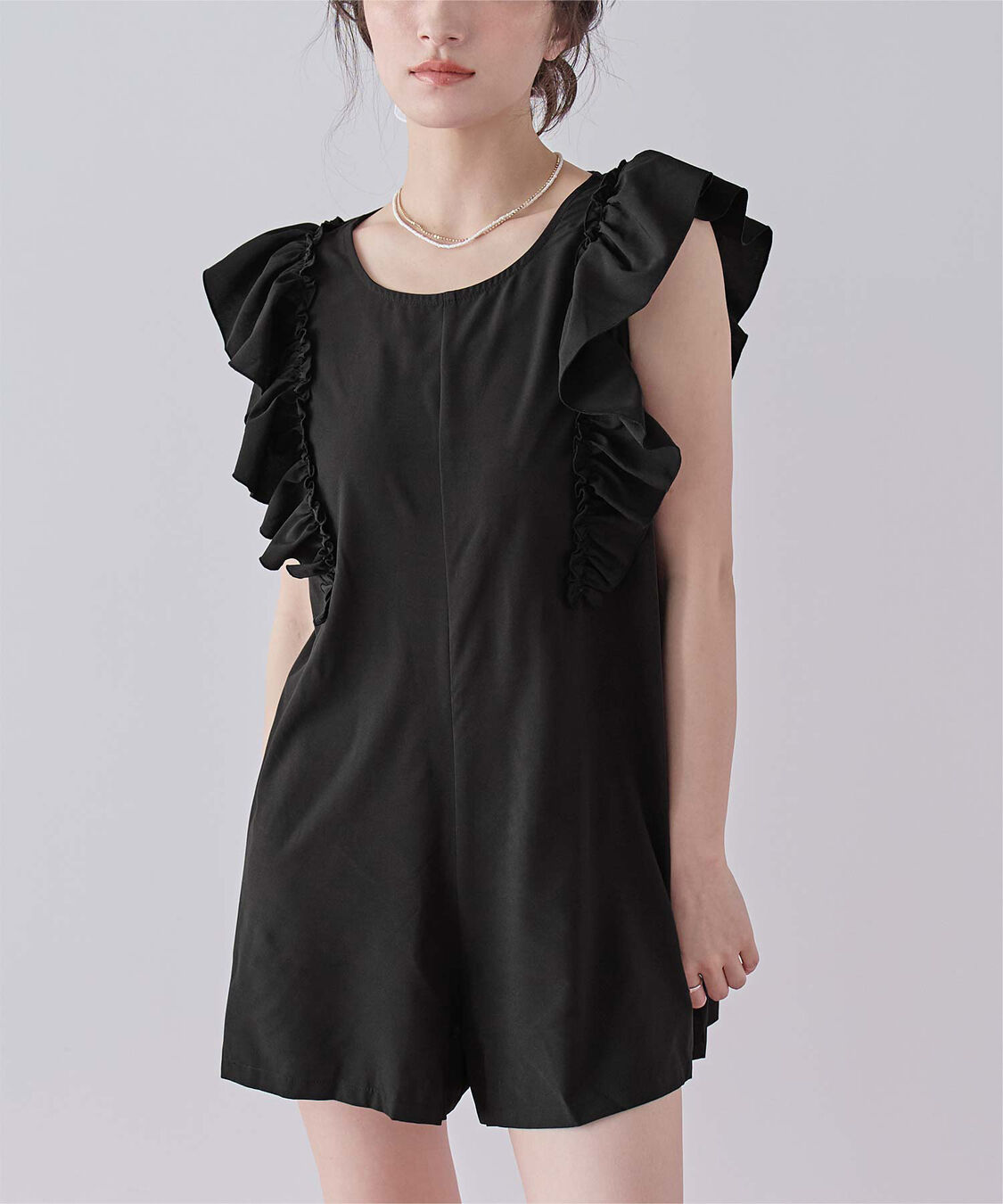 SEA DRESS「ショルダーフリルオールインワン/ワンピース水着」|コンビネゾン|ブラック