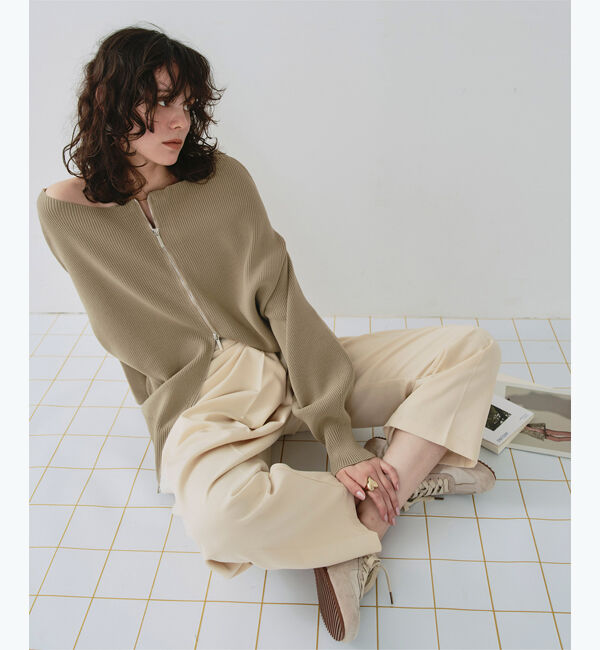 titivate「ダブルファスナーオーバーサイズニットプルオーバー」|ニット・セーター|ベージュ