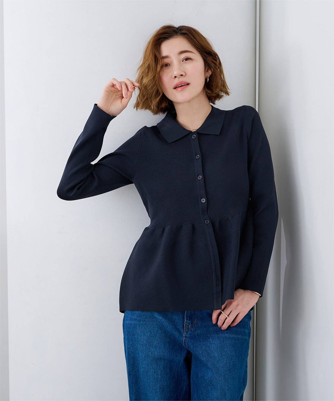 ur's「ウエストペプラムポロニットカーディガン」|ニット・セーター|