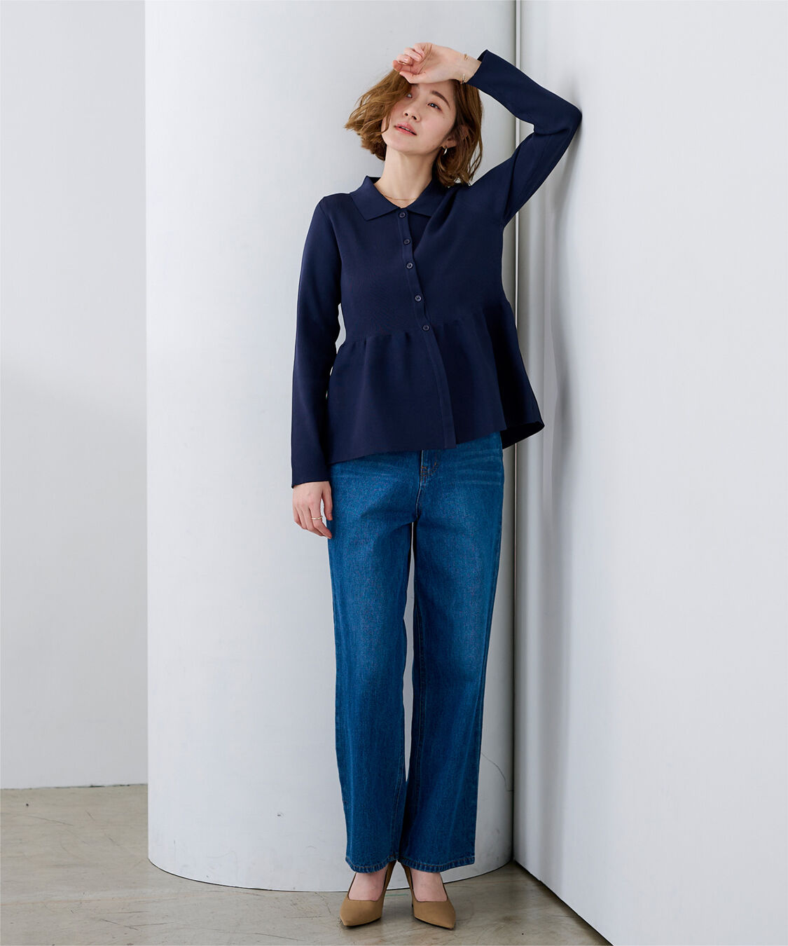 ur's「ウエストペプラムポロニットカーディガン」|ニット・セーター|