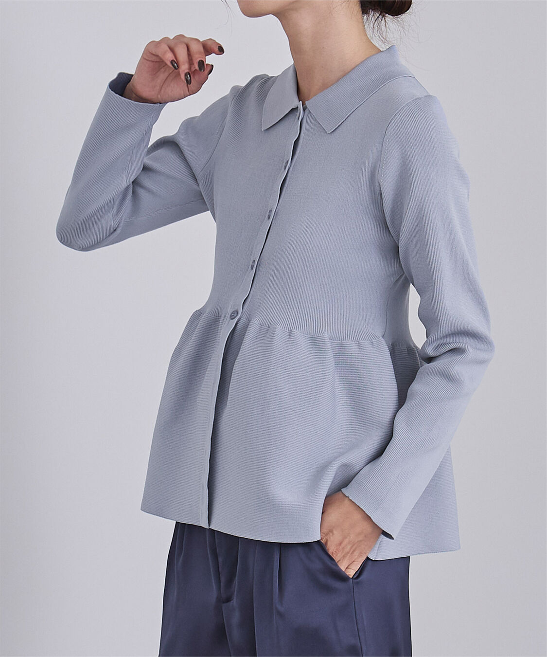 ur's「ウエストペプラムポロニットカーディガン」|ニット・セーター|ライトブルー