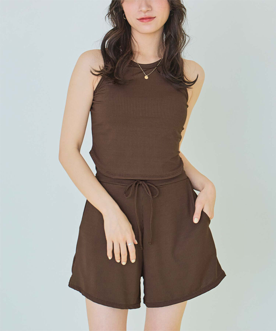 SEA DRESS「3点セット/ショートパンツ&times;タンクトップビキニ/水着」|ビキニ|ブラウン