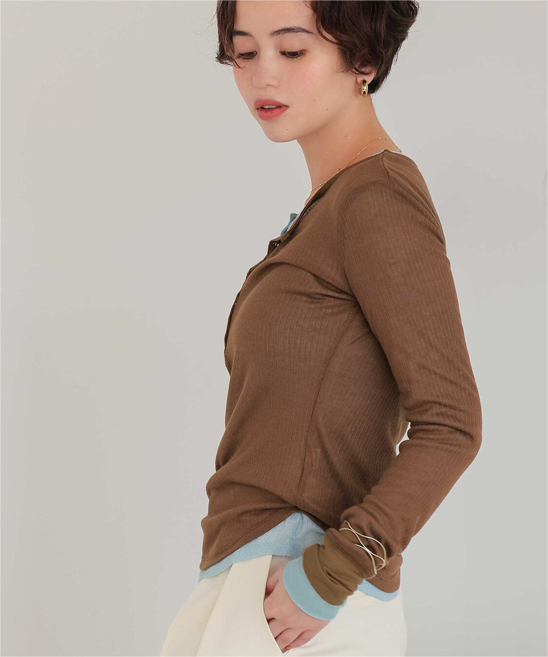 titivate「シアーテレコヘンリーネックトップス」|Tシャツ・カットソー|