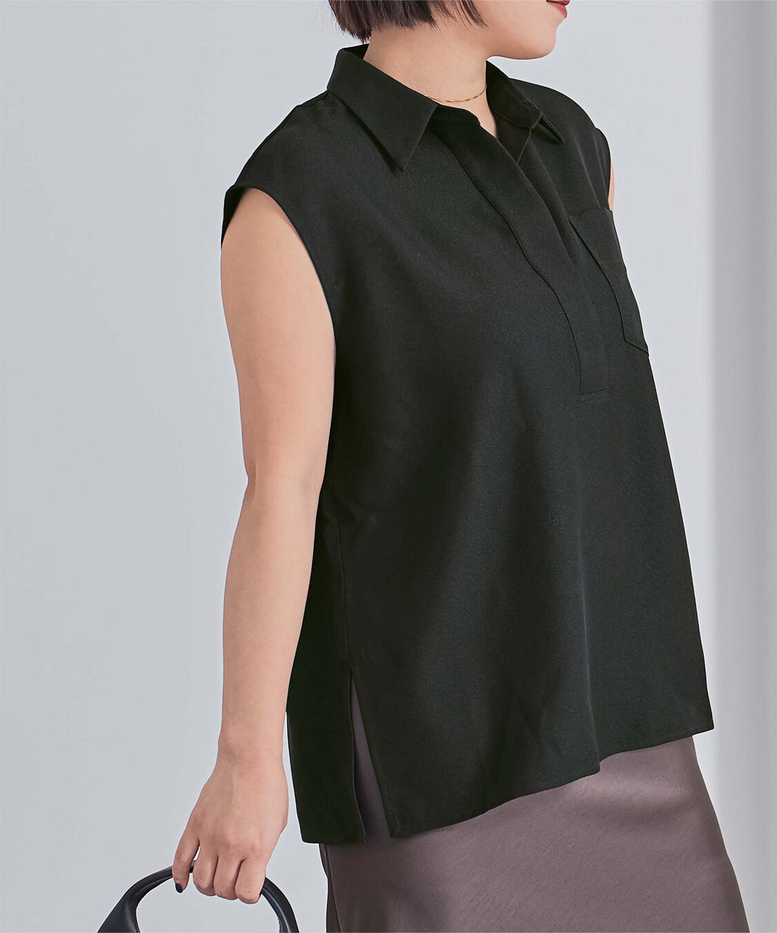 ur's「リネンライクフレンチスリーブスキッパーブラウス」|シャツ・ブラウス|ブラック