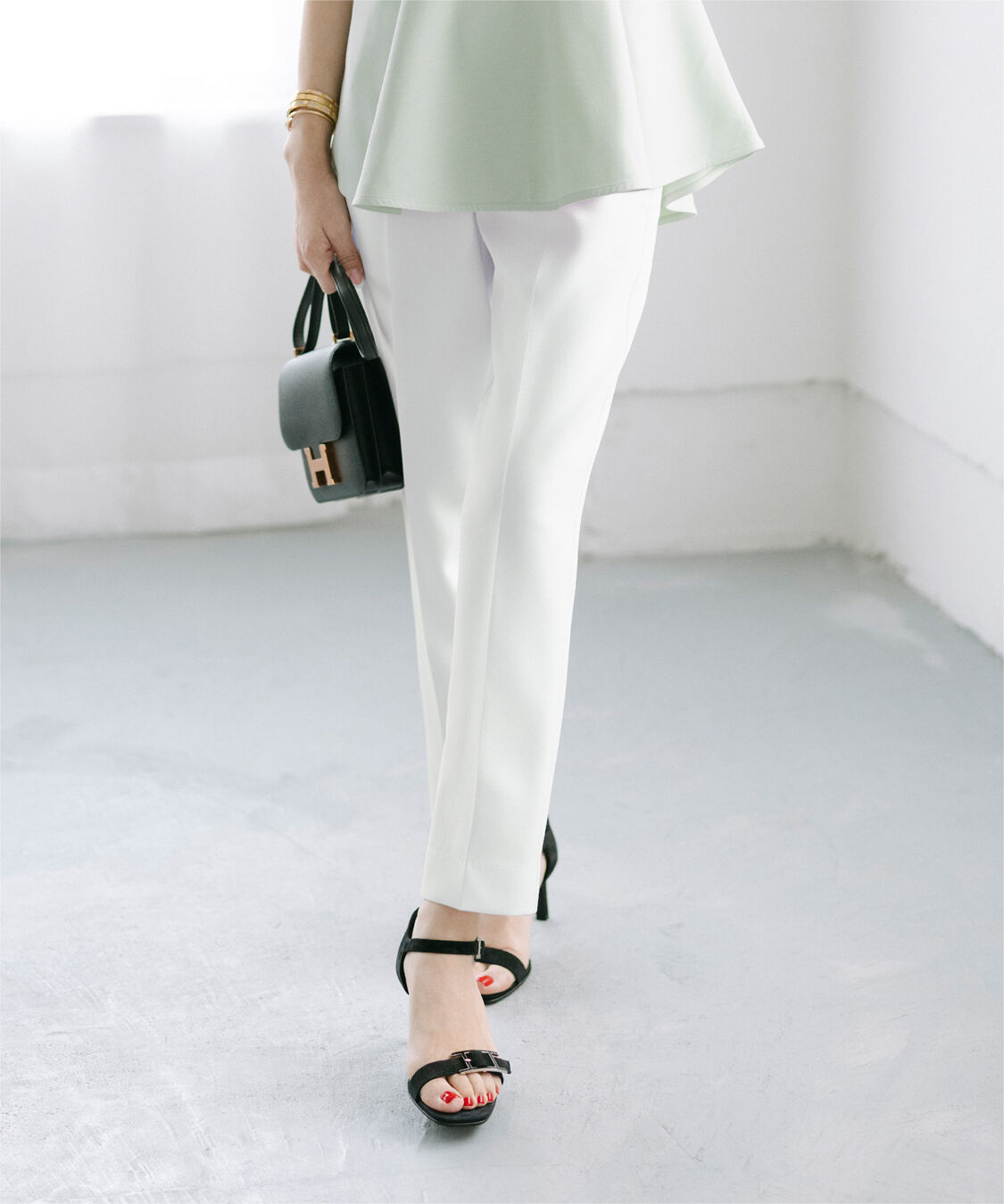 ur's「【星玲奈さんコラボアイテム】ハイウエストスリムパンツ」|スラックス|ホワイト