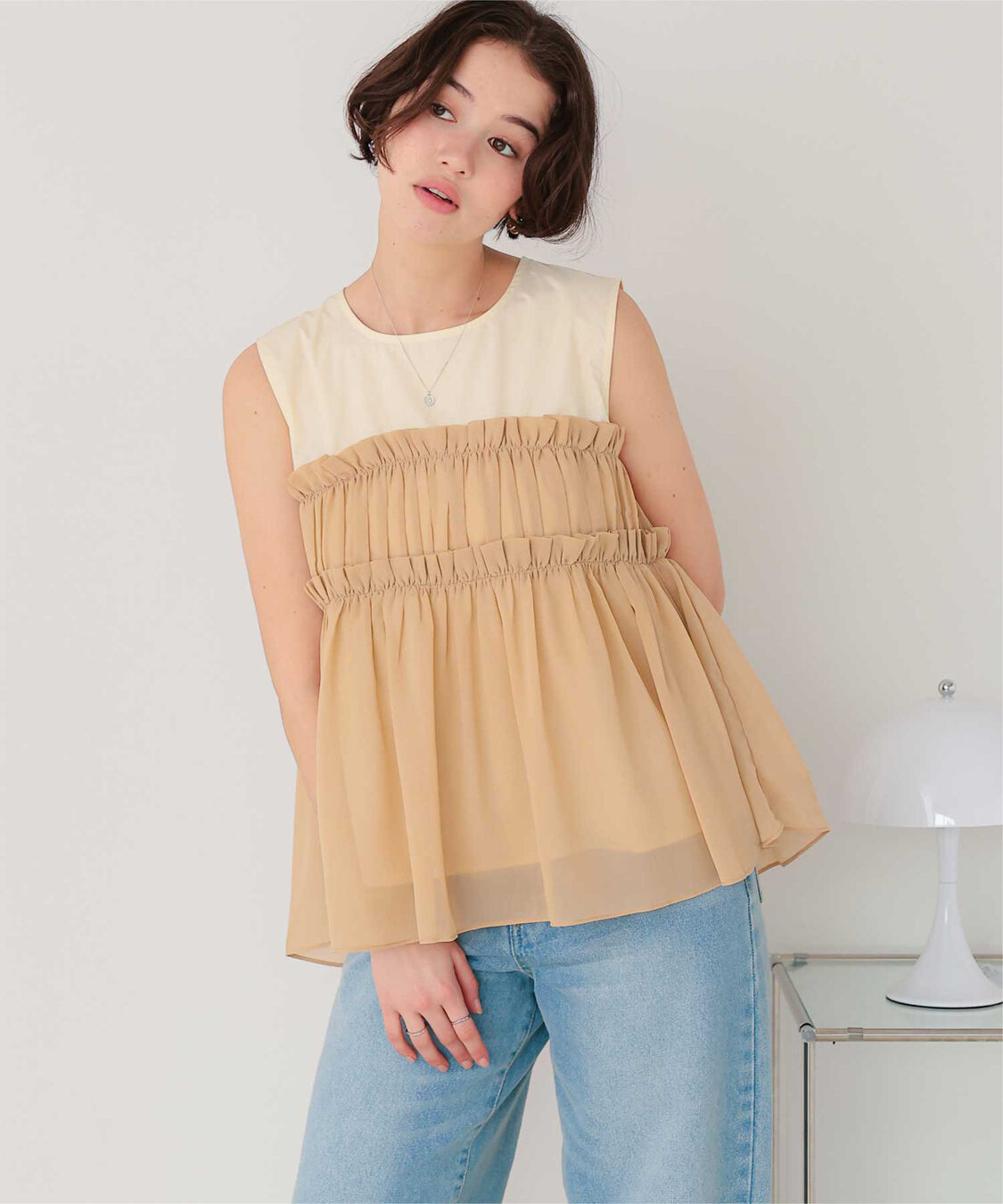 titivate「シフォンフリルドッキングトップス」|Tシャツ・カットソー|ベージュ