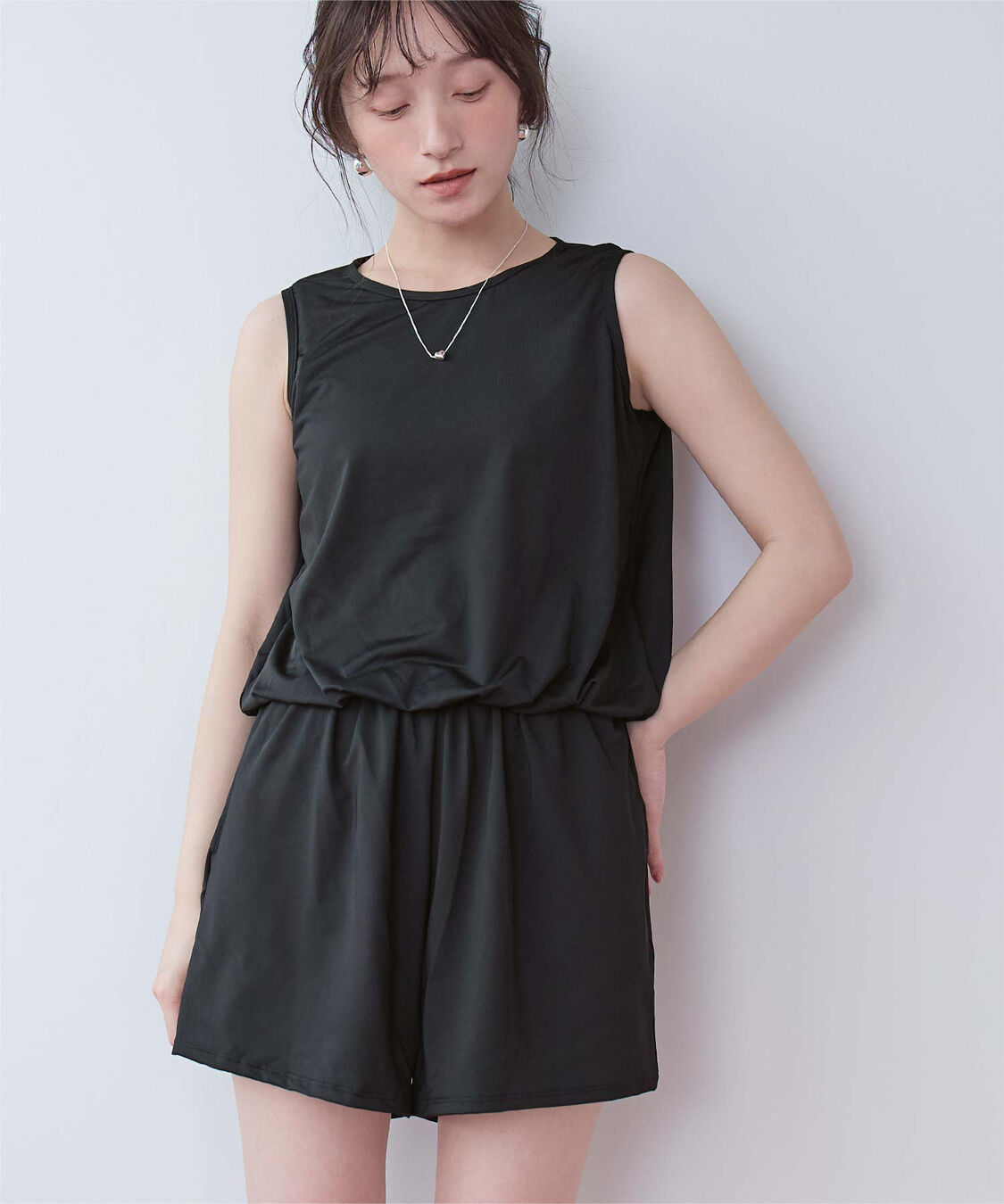 SEA DRESS「ﾊﾞｯｸﾘﾎﾞﾝﾉｰｽﾘｰﾌﾞｵｰﾙｲﾝﾜﾝ/水着」|コンビネゾン|ブラック