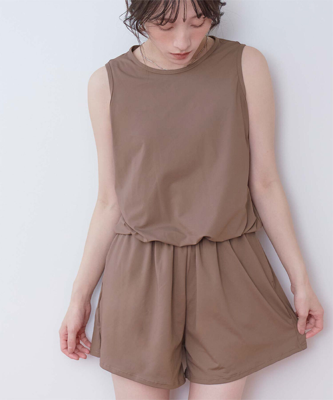 SEA DRESS「ﾊﾞｯｸﾘﾎﾞﾝﾉｰｽﾘｰﾌﾞｵｰﾙｲﾝﾜﾝ/水着」|コンビネゾン|